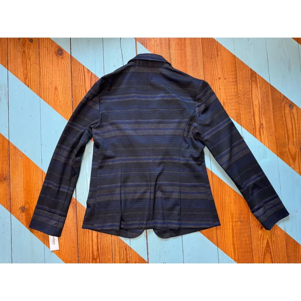 Dressbarn NWT Blue & Black Striped Blazer Medium Career Jacket One Button